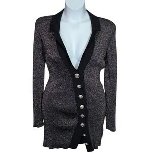 Retrofete Sparkle Knit Blazer Dress Black Silver Party Cocktail XL